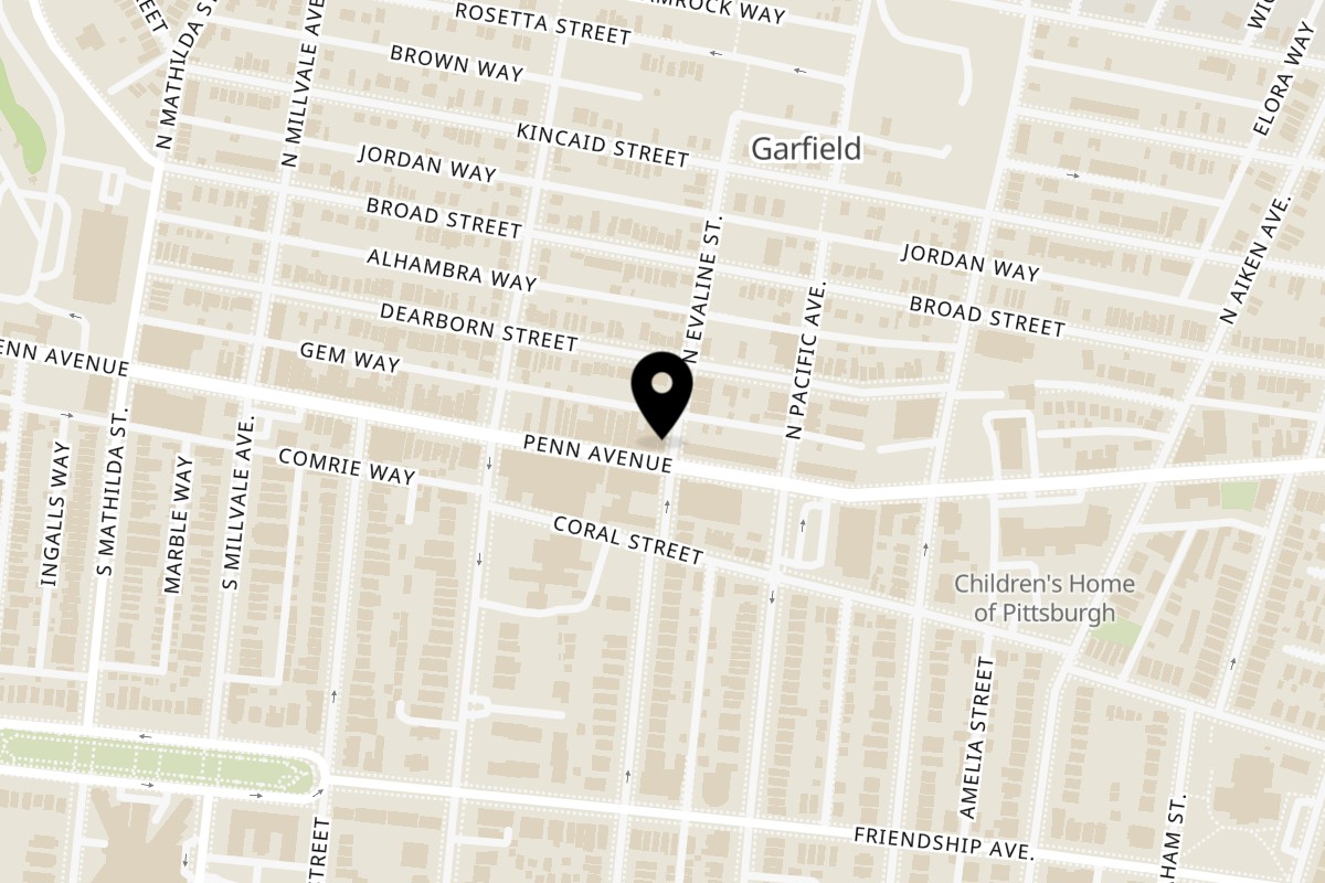 Map showing the location of People's Indian Restaurant on 5147 Penn Ave #1 in Pittsburgh